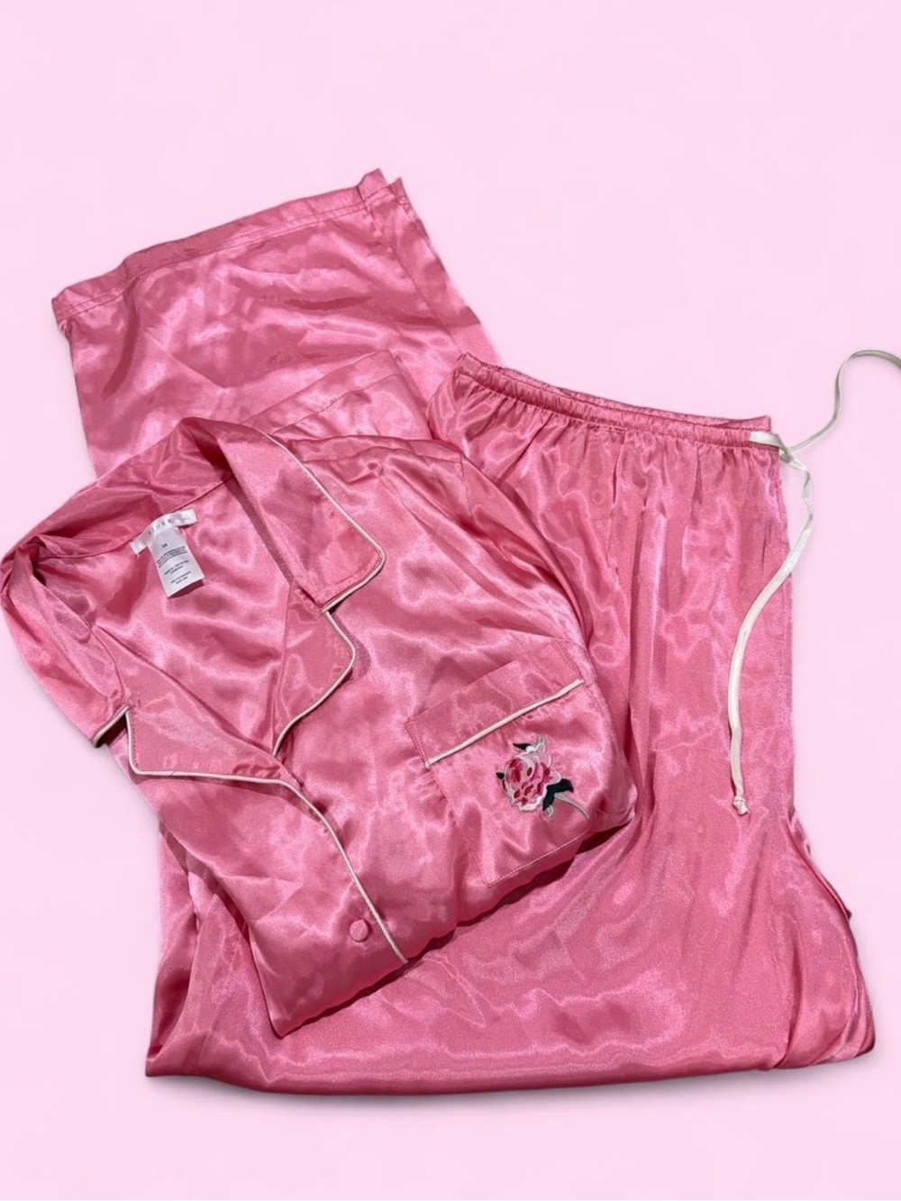 Vintage 80s/90s PINK Victoria's Secret Shiny Rose-Pink Satin Pajama Set